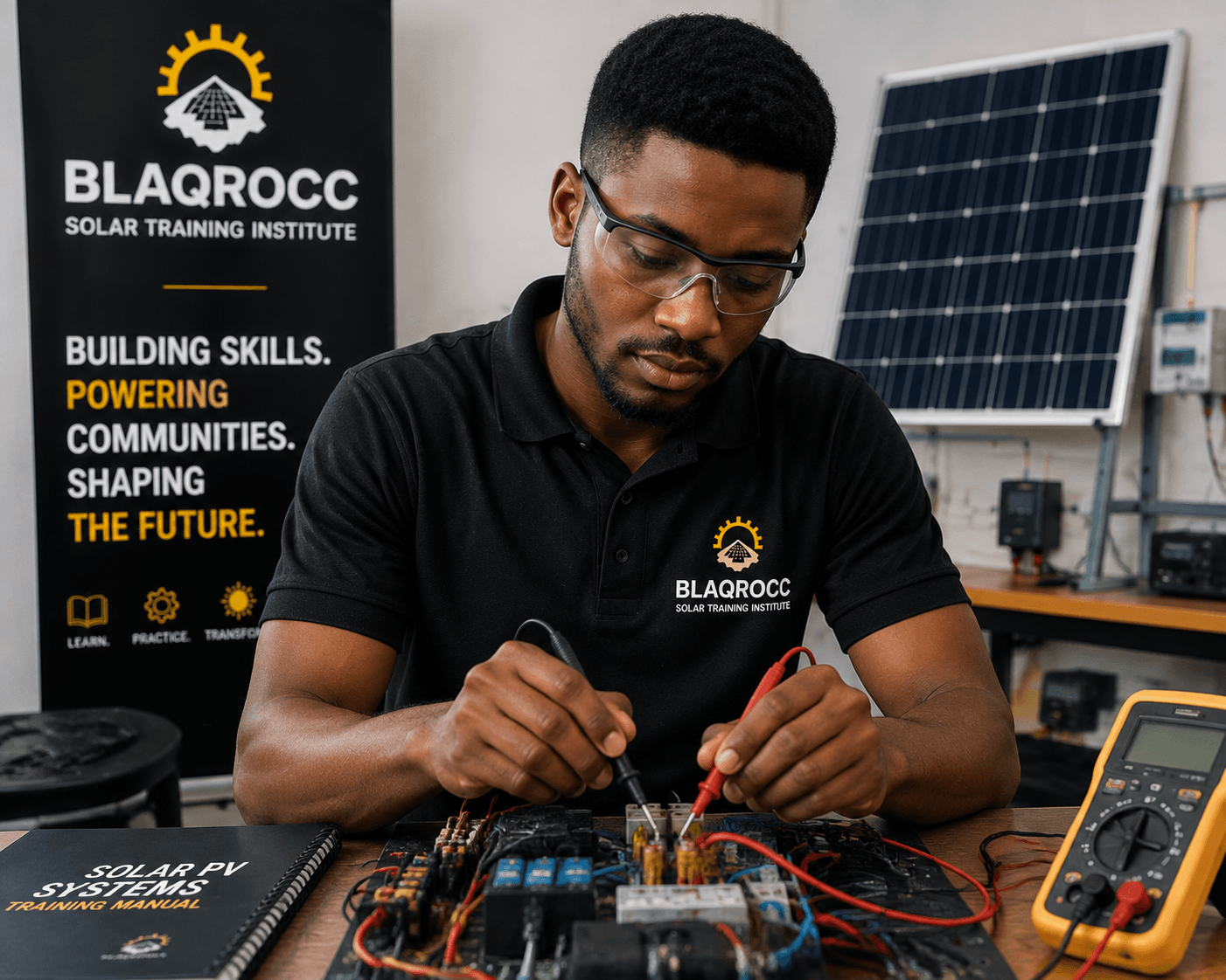 BlaqRocc student working on electrical circuit board training